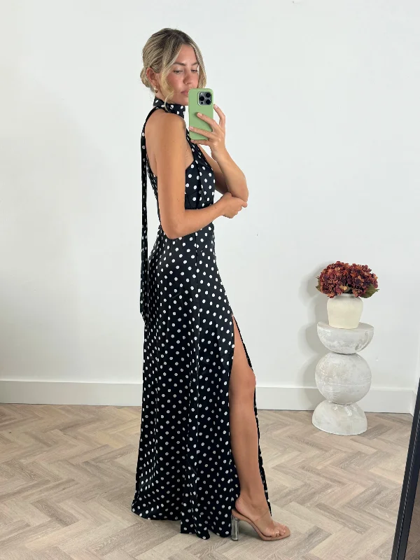 Arielle One-Shoulder Satin Maxi Dress in Mono Spot