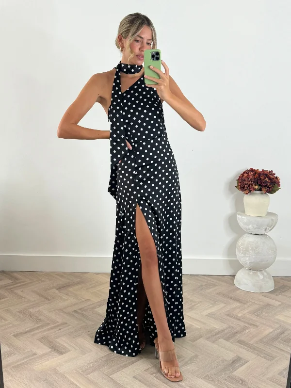 Arielle One-Shoulder Satin Maxi Dress in Mono Spot