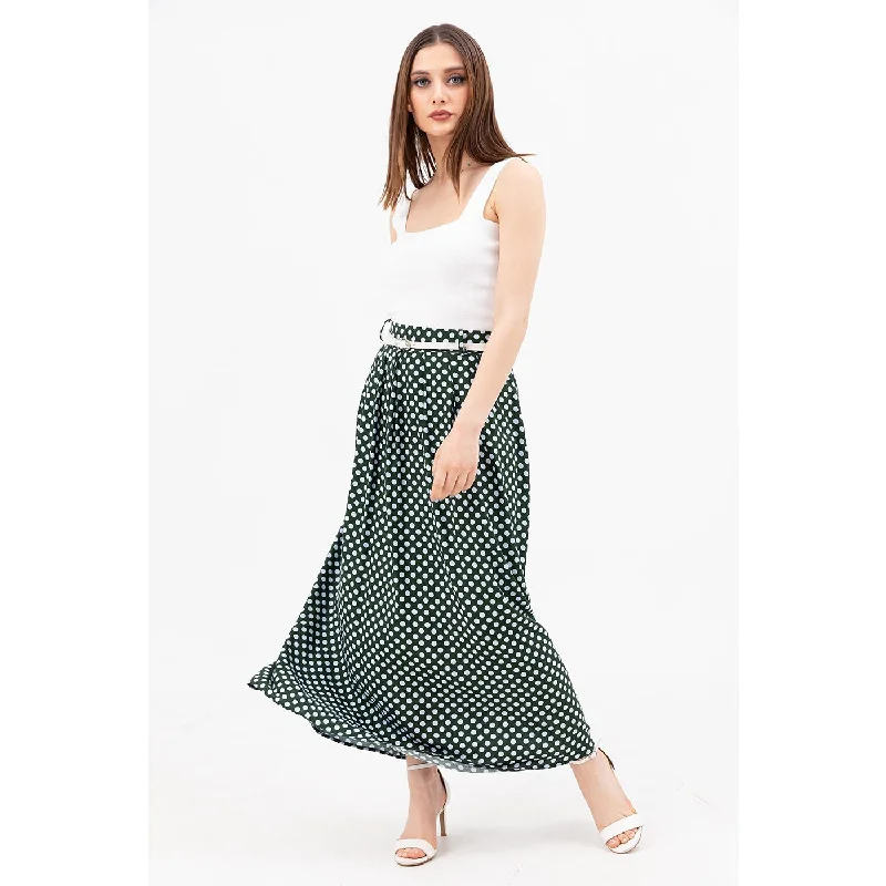 Green Dotted Belted Skirt