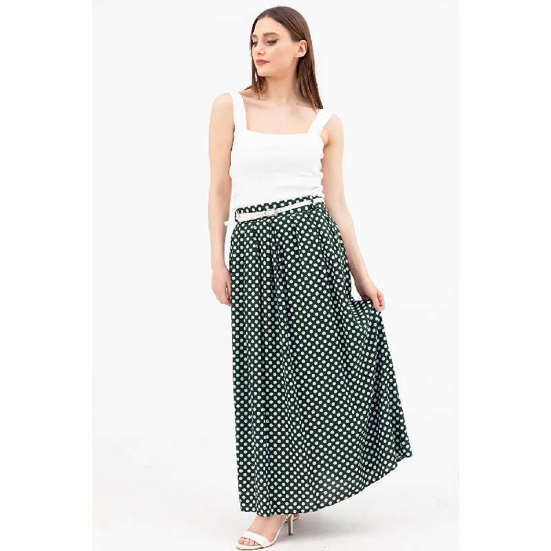 Green Dotted Belted Skirt