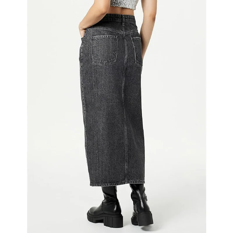 Charcoal High Waist Denim Skirt