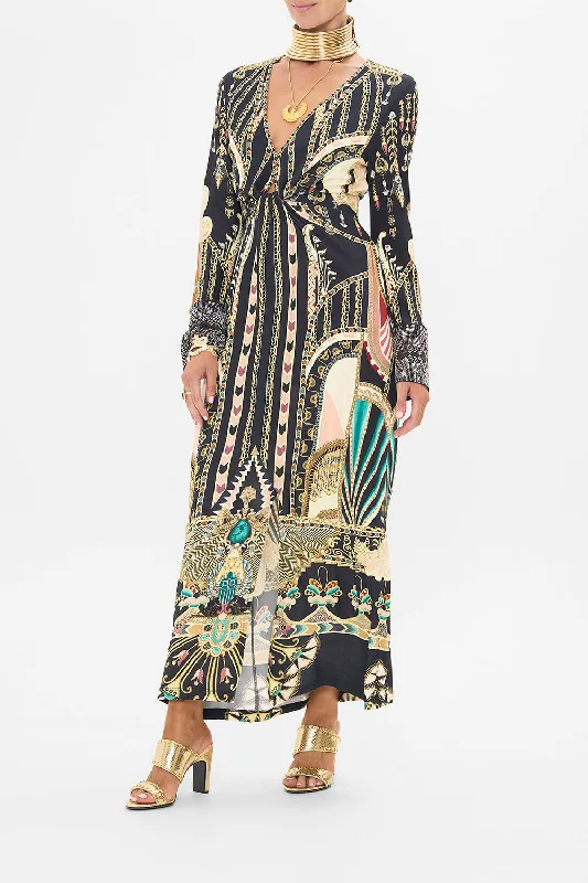 LONG V NECK TWIST FRONT JERSEY DRESS THEY CALLED HER NEFERTARI