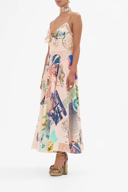 LONG DRESS WITH TIE FRONT HAUTE PASSPORT