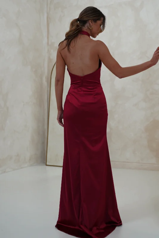 Alayna Draped Halterneck Gown | Dark Red