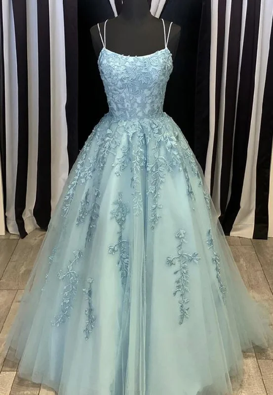 Blue tulle lace long pro dress blue evening dress M594