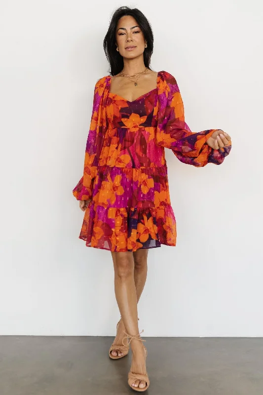 Harper Mini Dress | Eggplant + Orange Multi