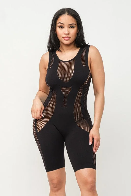 SEAMLESS SCOOP NECK ALL OVER FISHNET ROMPER