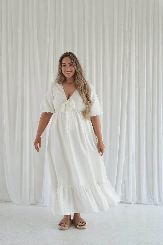 Tara Maxi Dress in Ivory Linen