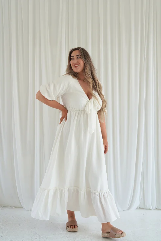 Tara Maxi Dress in Ivory Linen