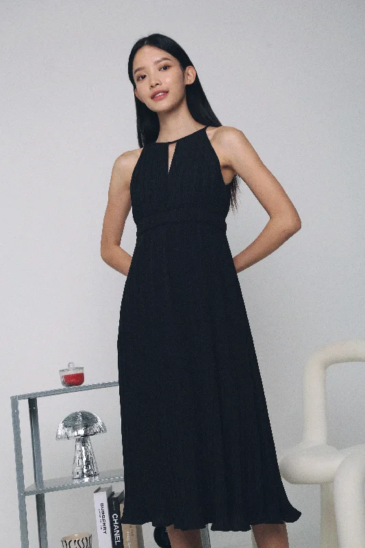 Clinton Pressed Pleat Midi Dress Black