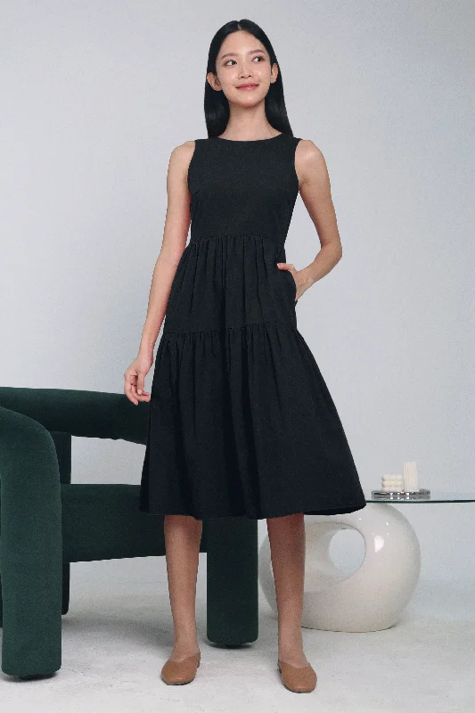 Evelyn Scoop Back Midi Dress Black