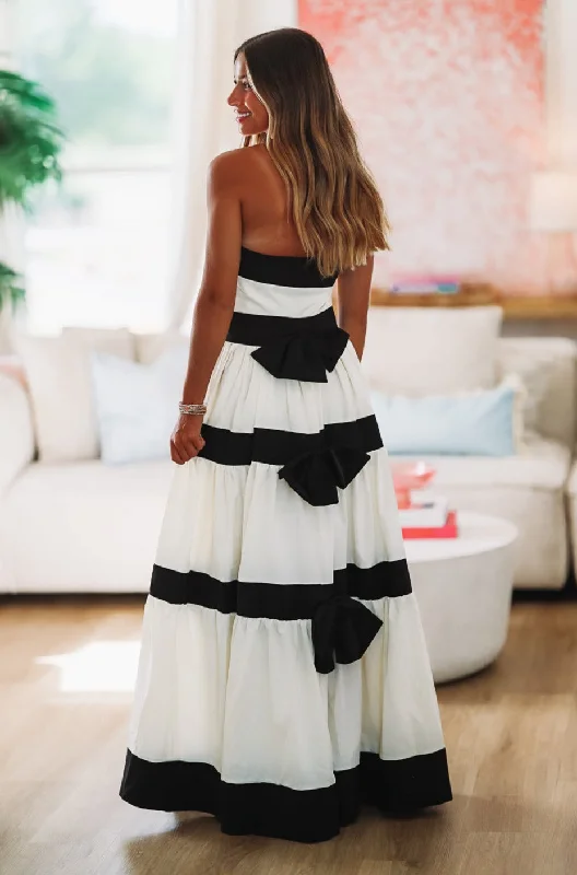 Keeping it Classy Maxi Gown Dress - Ivory and Black