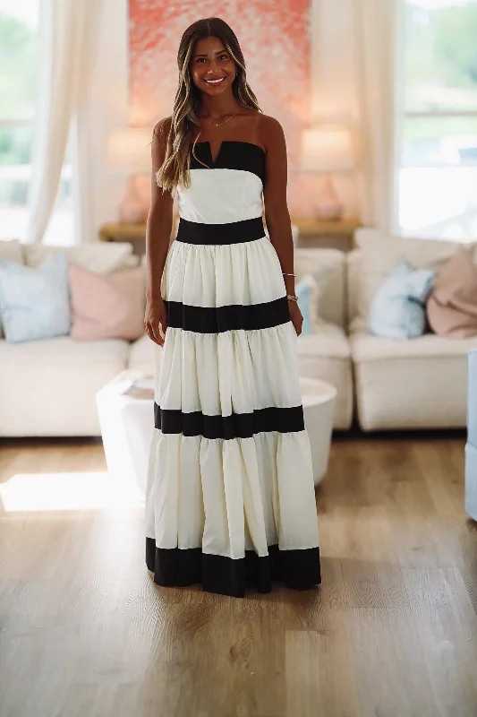 Keeping it Classy Maxi Gown Dress - Ivory and Black