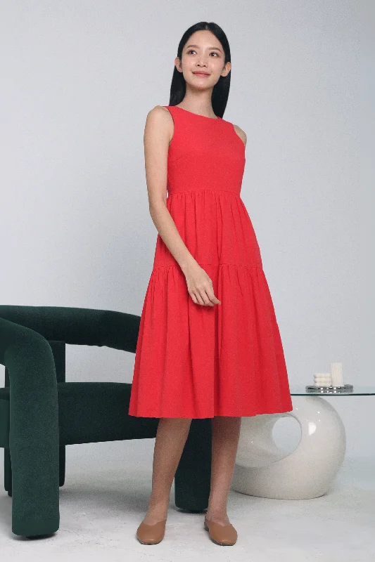 Evelyn Scoop Back Midi Dress Red