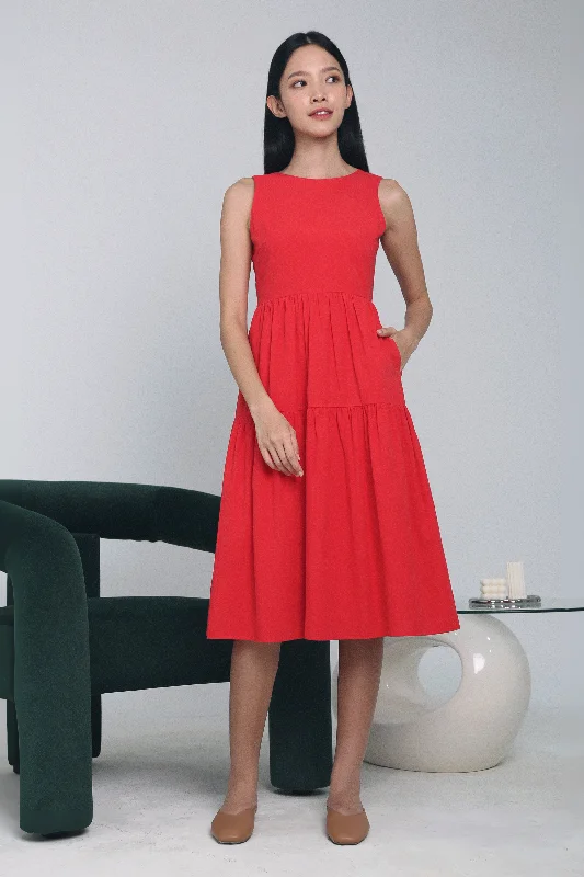 Evelyn Scoop Back Midi Dress Red