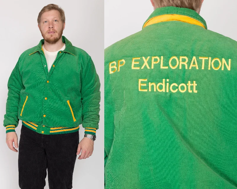 2X 80s BP Exploration Endicott Green Corduroy Bomber Jacket