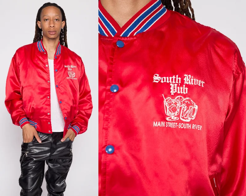 80s South River Pub Red Satin Bomber Jacket - Men's XL