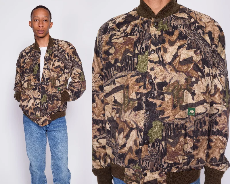 90s Mossy Oak Camo Print Bomber Jacket - Men's Medium