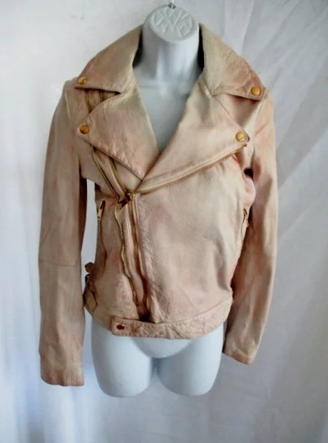 NEW ALEXANDER MCQUEEN LEATHER Moto Riding jacket coat 42 PINK PEARL Rocker Womens Flight Bomber