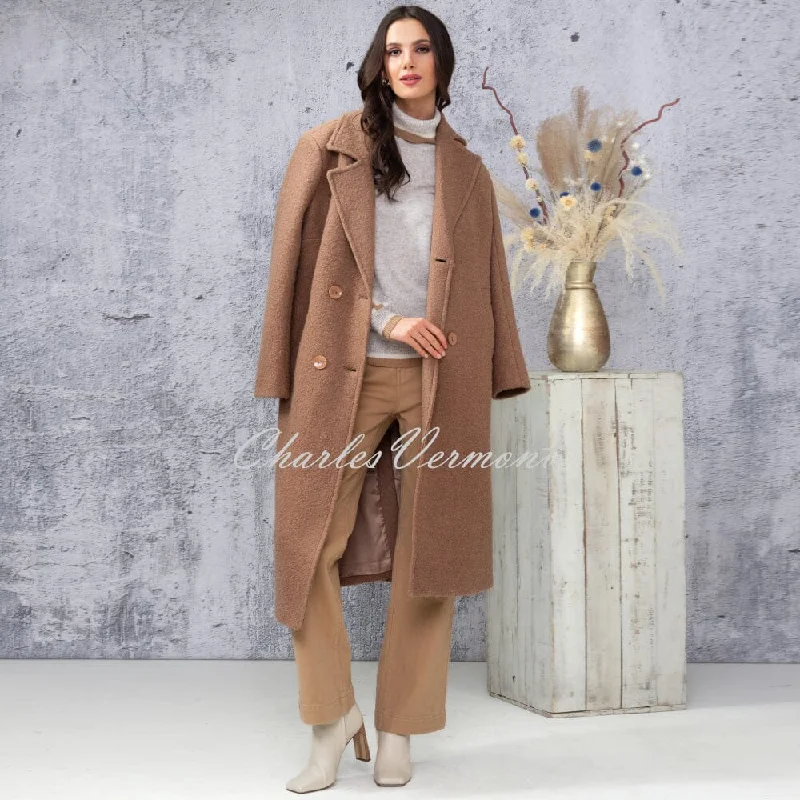 Alison Sheri Longline Double Breasted Coat - Style A44003 (Camel)