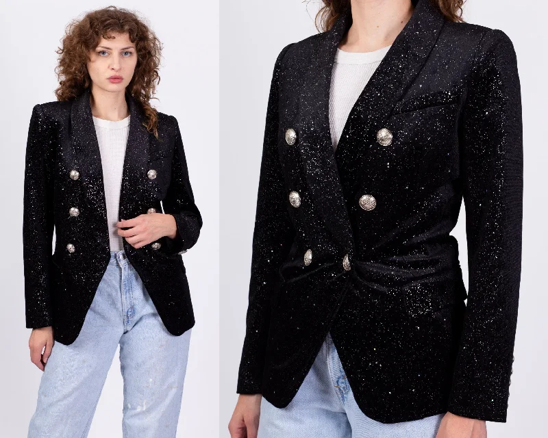 Balmain Black Velvet Celestial Suit Jacket - Small