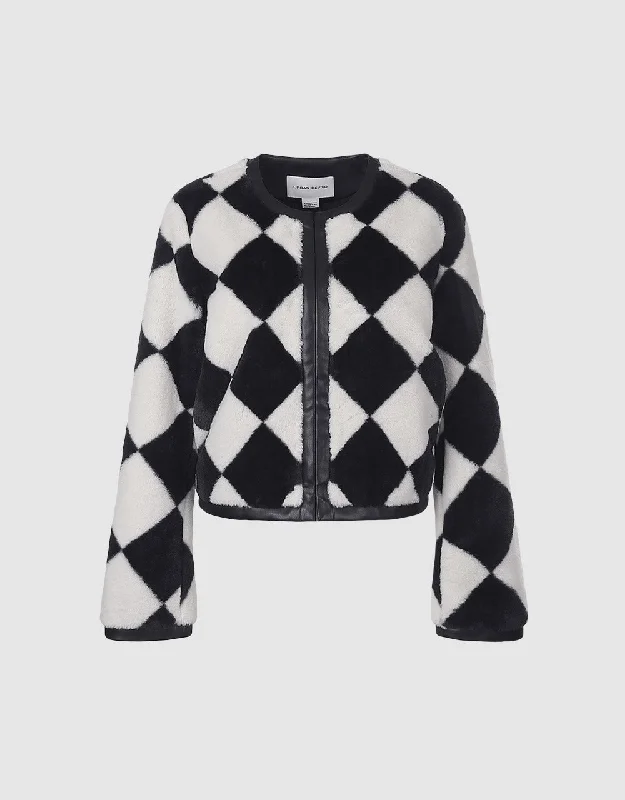 Checkered Faux Fur Jacket