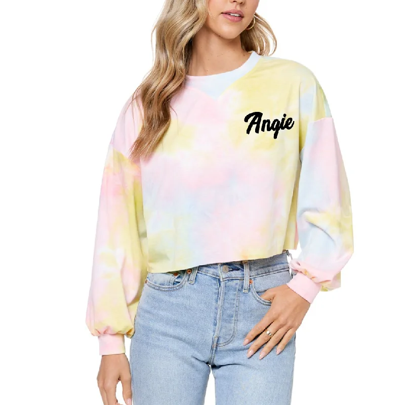 Custom Text Pastel Tie Dye Crop Sweatshirt