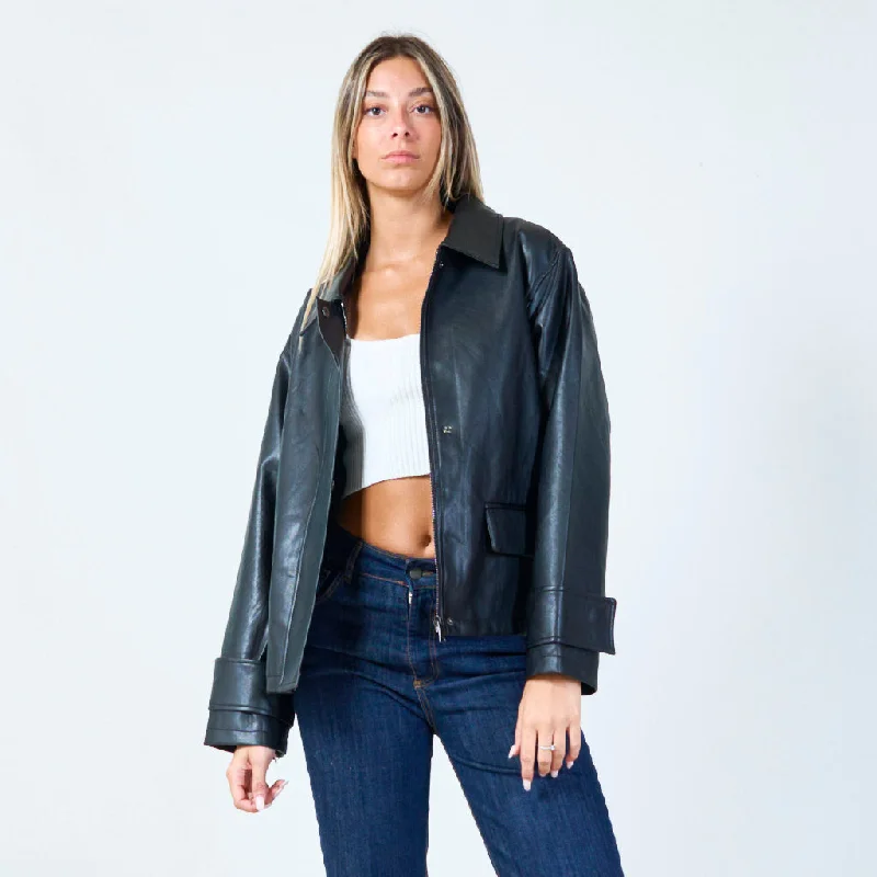 Cropped leather jacket wholesale