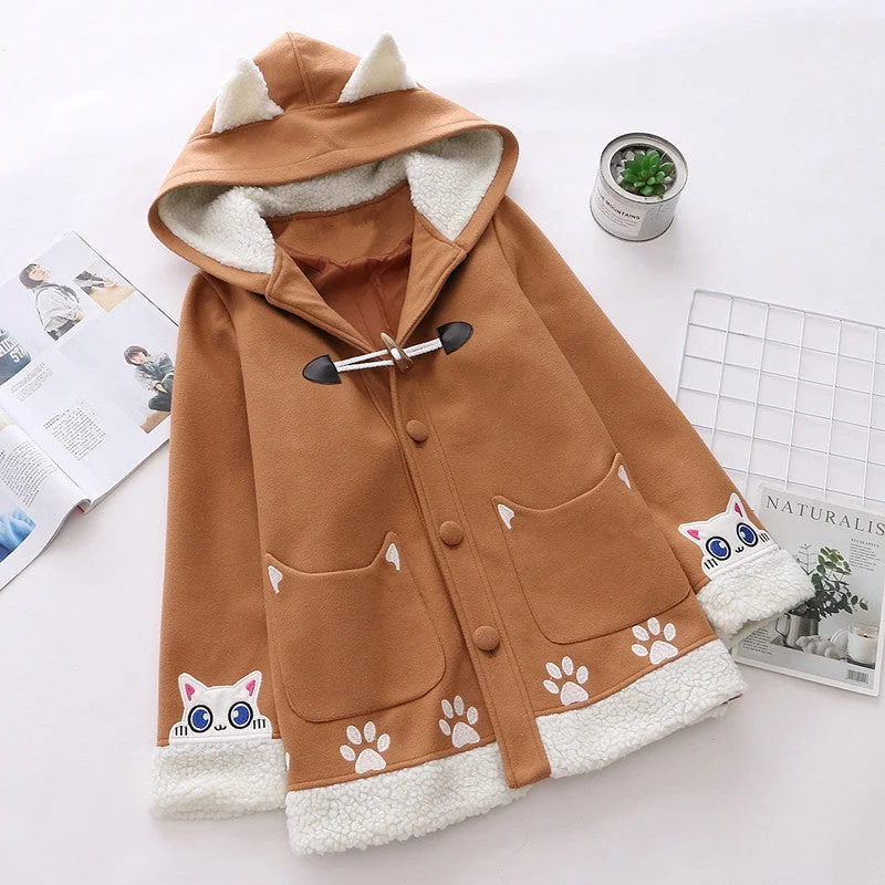 Cute cat woolen coat yv42661