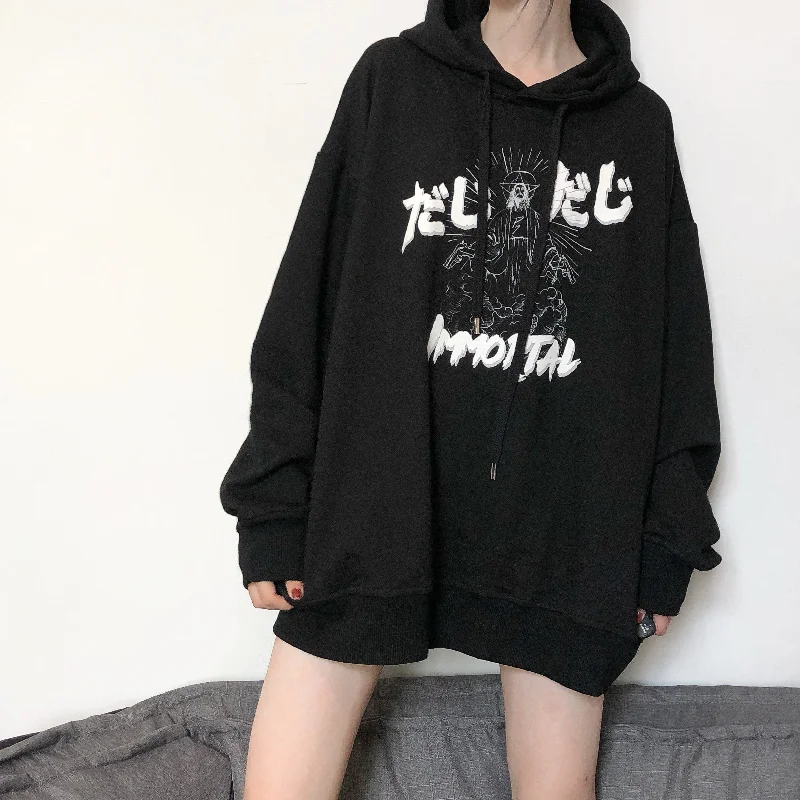 Dark graffiti printed hooded sweater yv42528