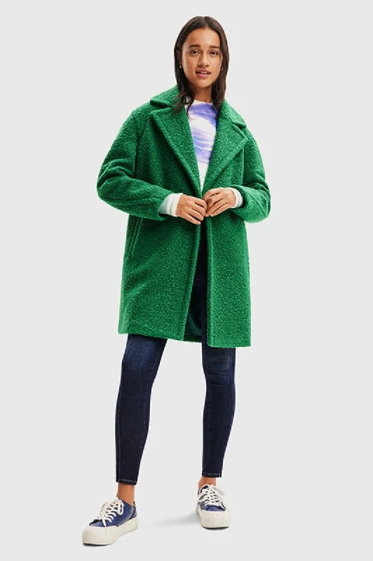 Double-breasted boucle coat in Verde Selva 23WWEW21 by Desigual