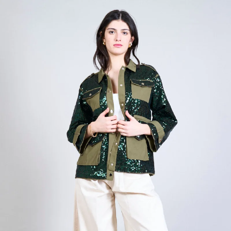 Four pocket cargo jacket with paillettes details wholesale