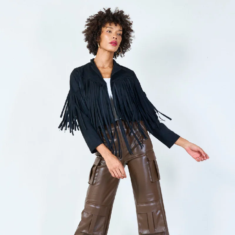 Fringe detailed suede jacket wholesale