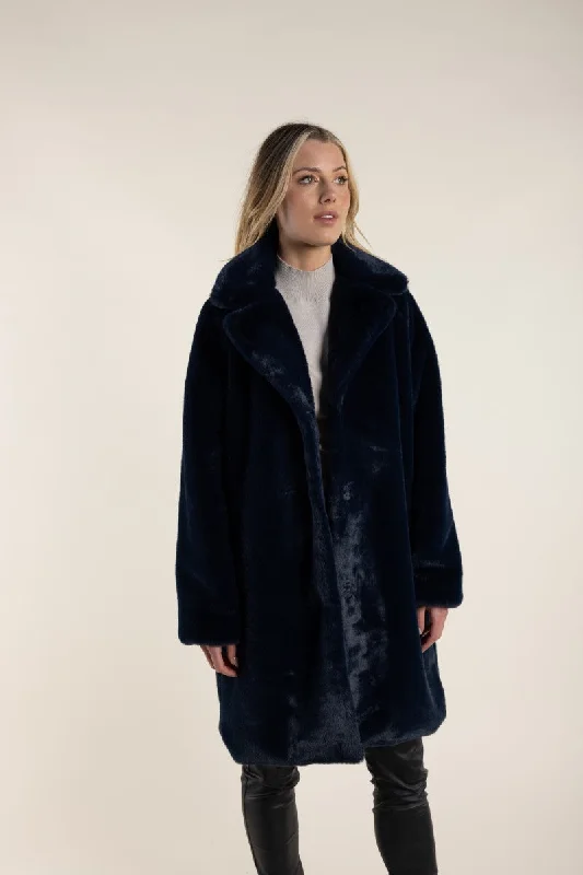 Fur Coat With Collar in Navy 2781 by Two-T's