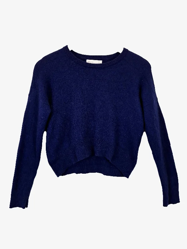 Grana Navy Fluffy Cashmere Cropped Knit Jumper Size XS