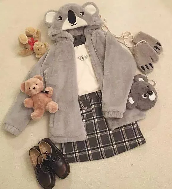 Grey koala ear plush coat YV8071