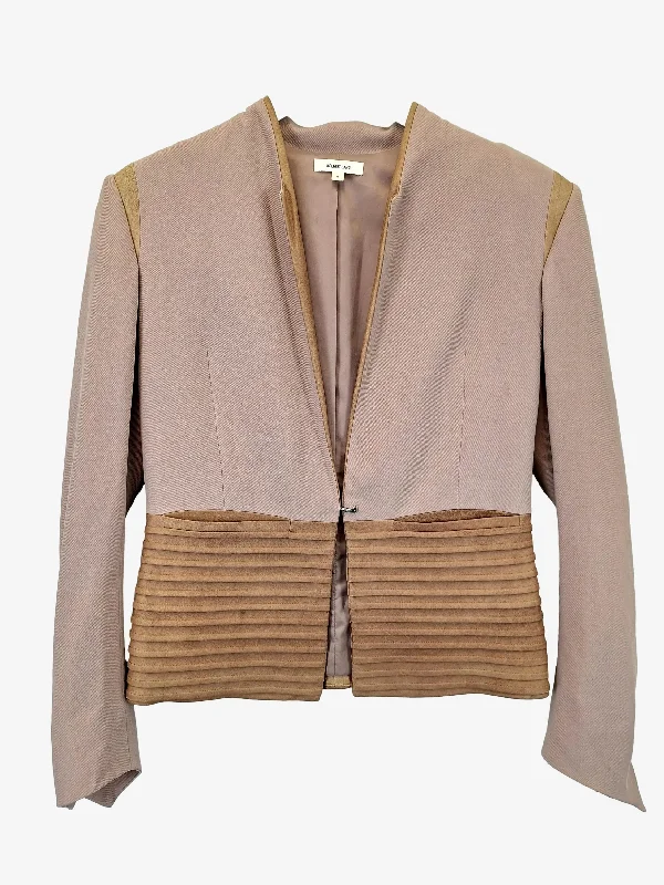 Helmut Lang Taupe Goat Leather Trimmed Elegant Blazer Size S