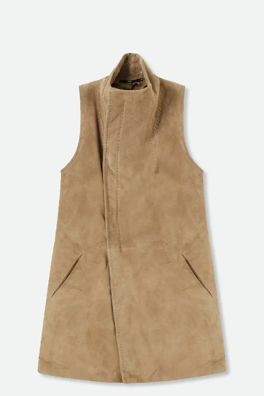 MAIYA HIGH NECK LONG MOTO VEST IN SUEDE