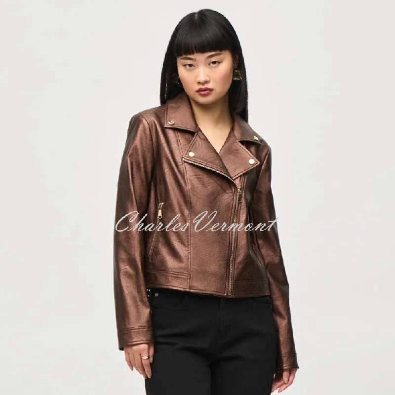 Joseph Ribkoff Metallic Faux Leather Biker Jacket - Style 234902 (Bronze)