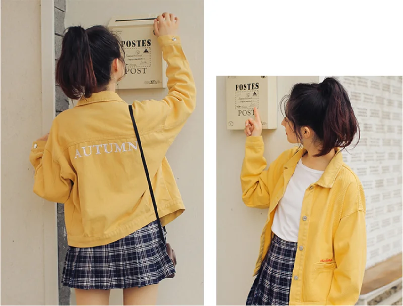 Korean letter embroidery denim jacket  yv40523