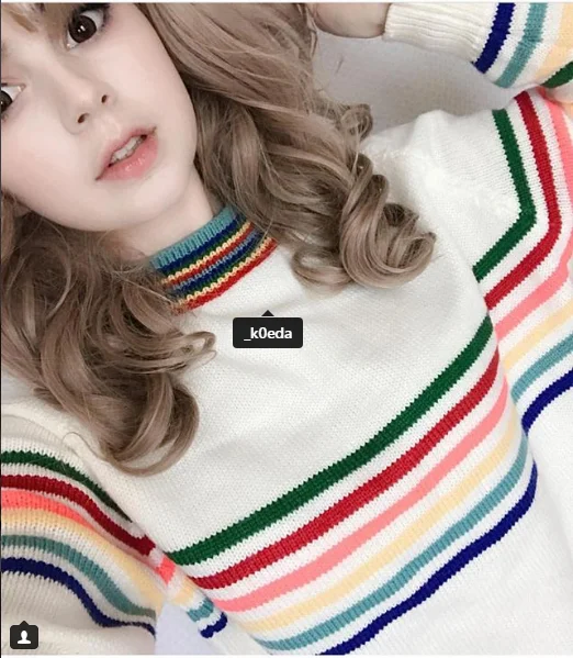 Korean Rainbow Striped Kint Sweater College Trendy Pullover YV5090