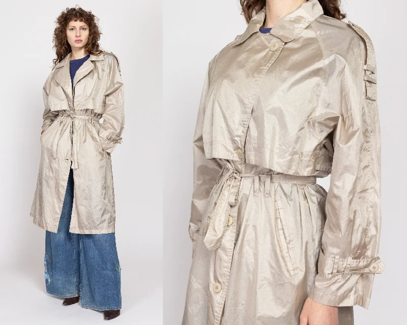 Large 80s Shiny Taupe Belted Trench Coat