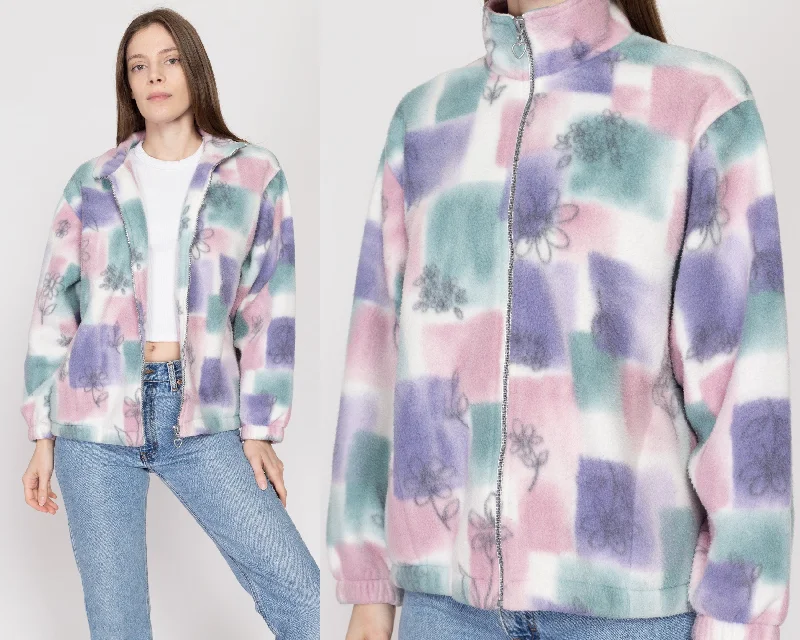 Large 90s Pastel Floral Fleece Zip Up Sweatshirt