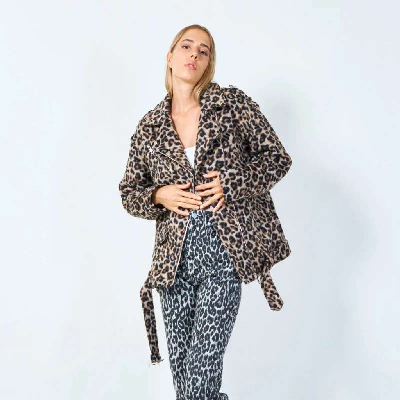 Leopard print biker jacket wholesale