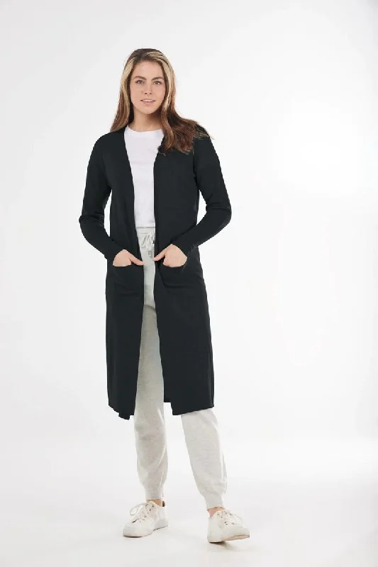 Longline Cardigan with High Si in Black BL3626 by Bridge & Lord