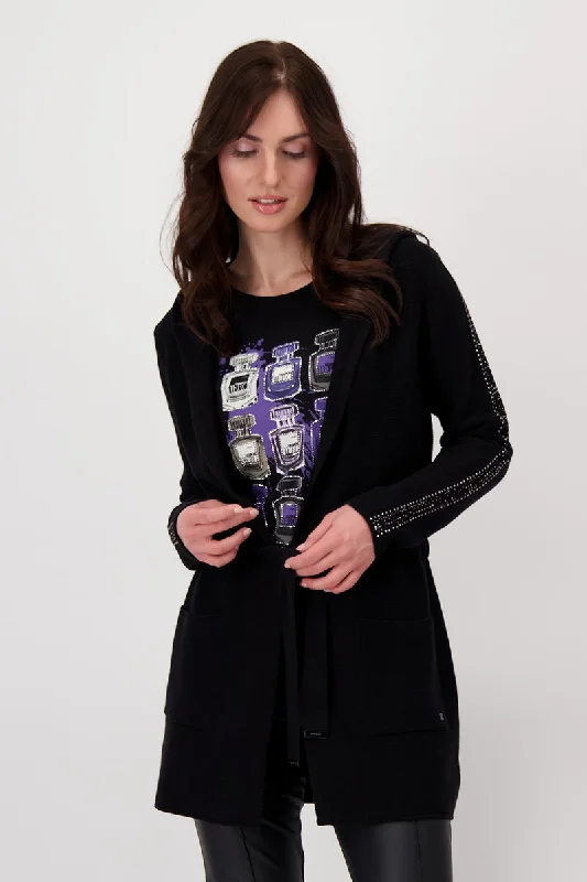 Longline Cardigan with Rhinestones 807269MNR in Black by Monari