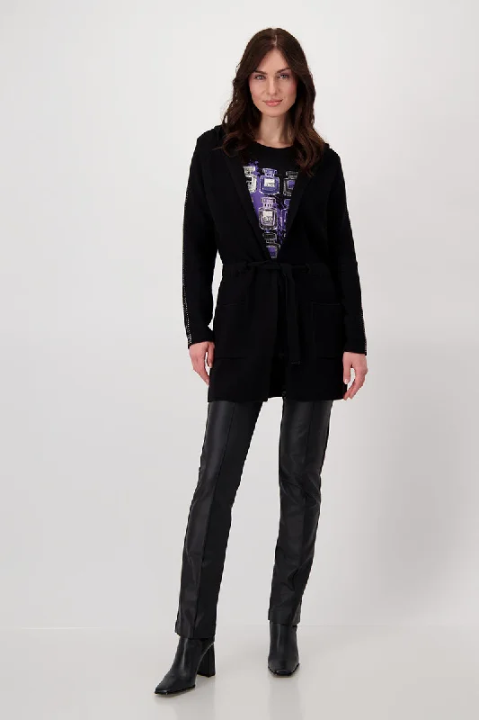 Longline Cardigan with Rhinestones 807269MNR in Black by Monari