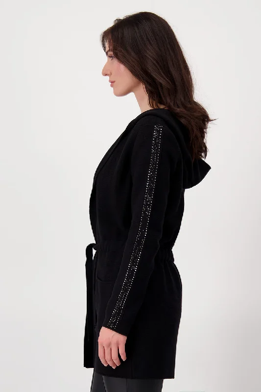 Longline Cardigan with Rhinestones 807269MNR in Black by Monari