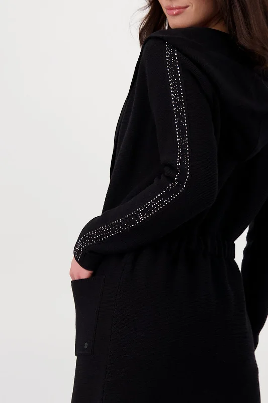 Longline Cardigan with Rhinestones 807269MNR in Black by Monari