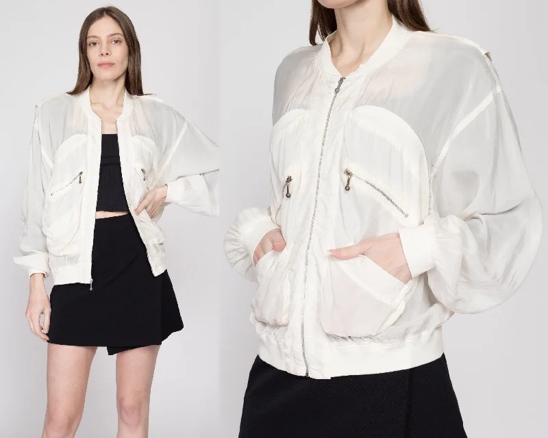 Lrg-XL 80s Sheer White Slouchy Windbreaker Jacket